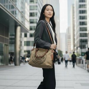 Generic Paris Canvas Tote Bag, Canvas & Faux Leather, Approx. 12 x 15 x 4 in